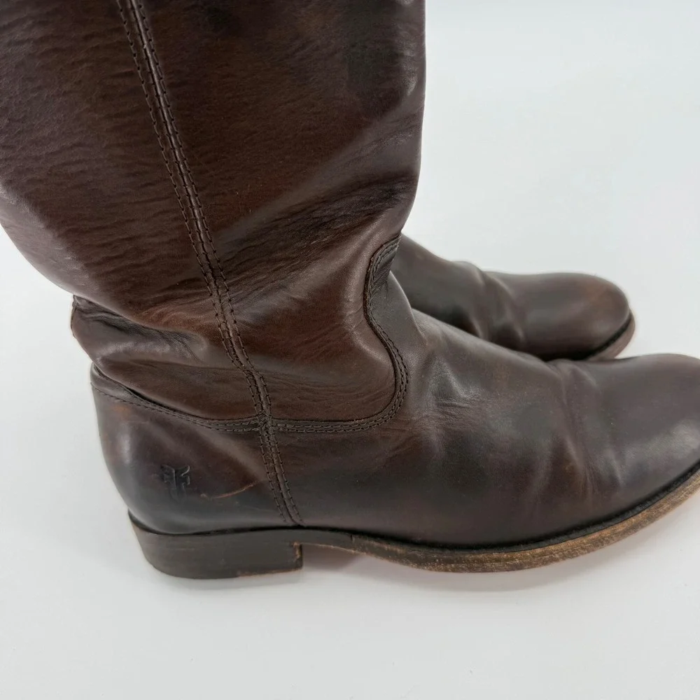 Frye Melissa Button Riding Boots Women 7 Dark Brown Leather Tall 77167 - Picture 9 of 10